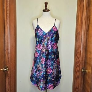 Vintage Purple Paisley Floral Satin Slip Chemise Nightie